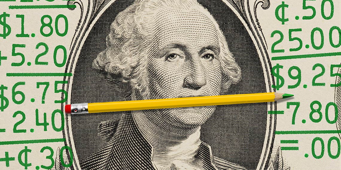 George Washington from a dollar bill with a pencil in his mouth.