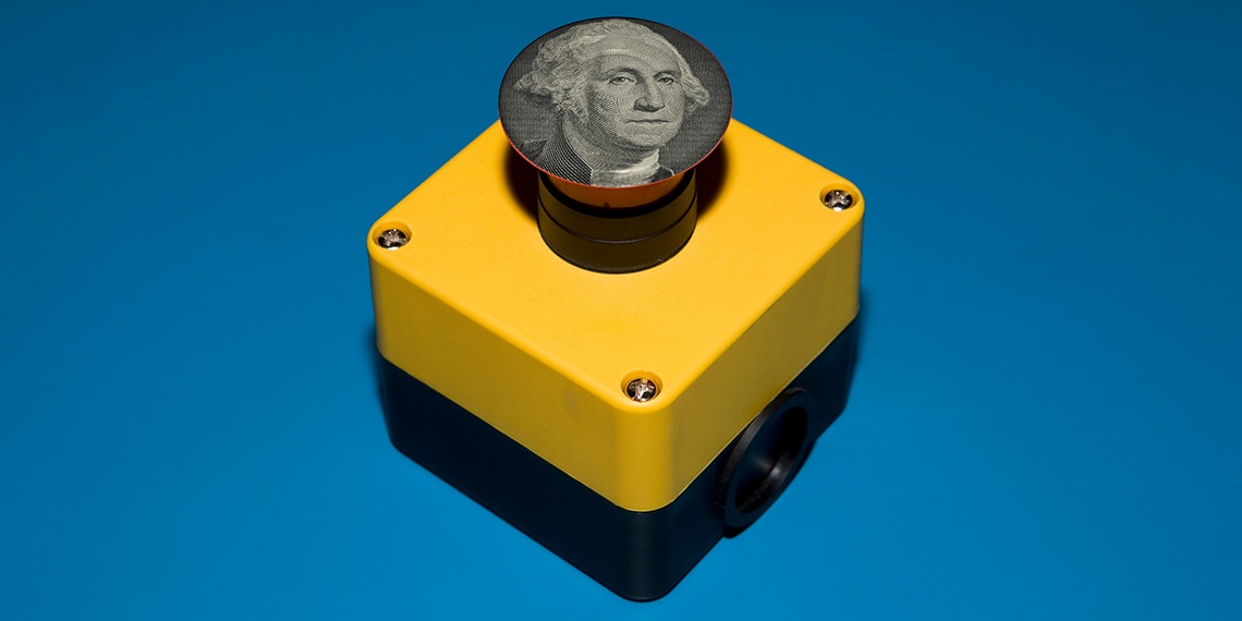 A button of George Washington from a dollar bill.