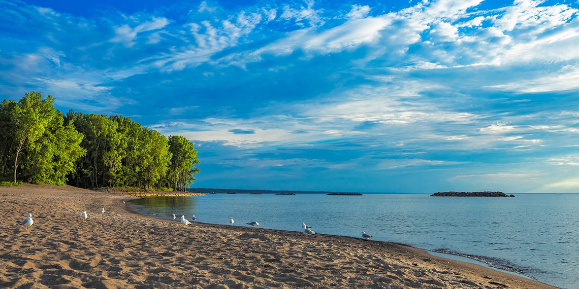 The shore of Lake Erie in Erie, Pennsylvania.