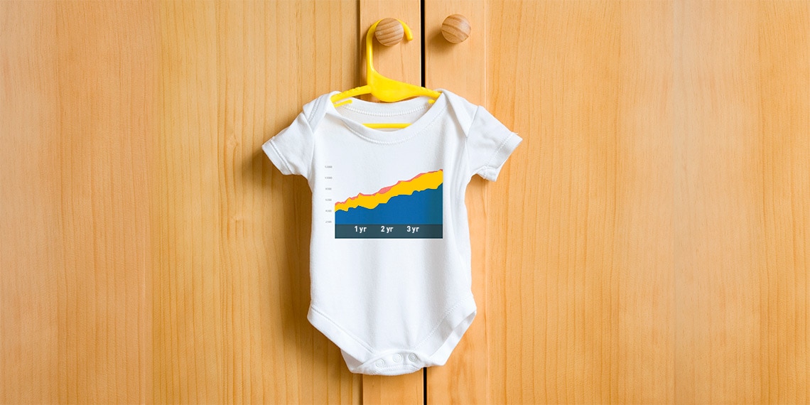 A onesie with a graph line going up.